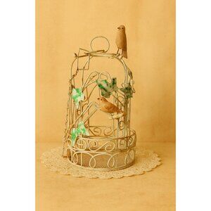Decorative Vintage Hanging Bird Cage with Birds & Ivy – Shabby Chic Cottage